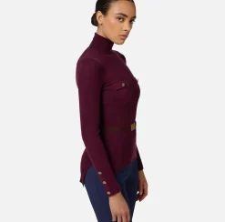 Elisabetta Franchi Knitwear And Sweatshirts|Turtleneck shirt in narrow-ribbed lyocell and silk fabric with logo embroidery RougeNoir