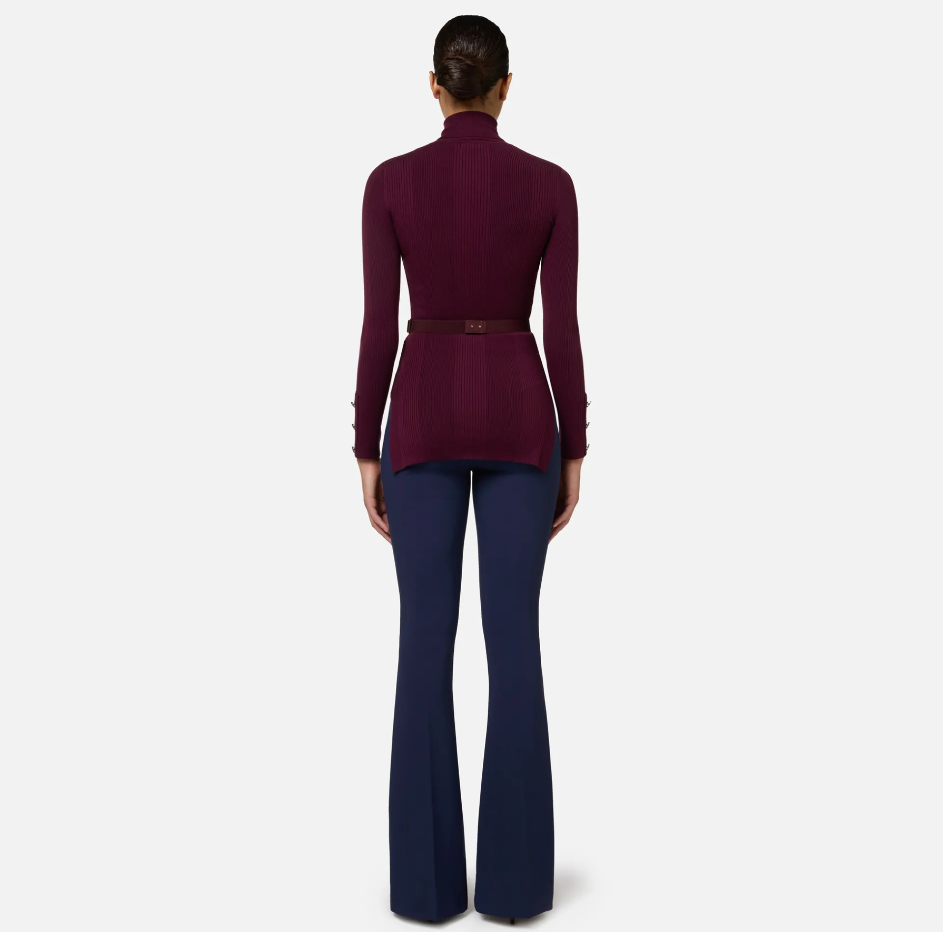 Elisabetta Franchi Knitwear And Sweatshirts|Turtleneck shirt in narrow-ribbed lyocell and silk fabric with logo embroidery RougeNoir