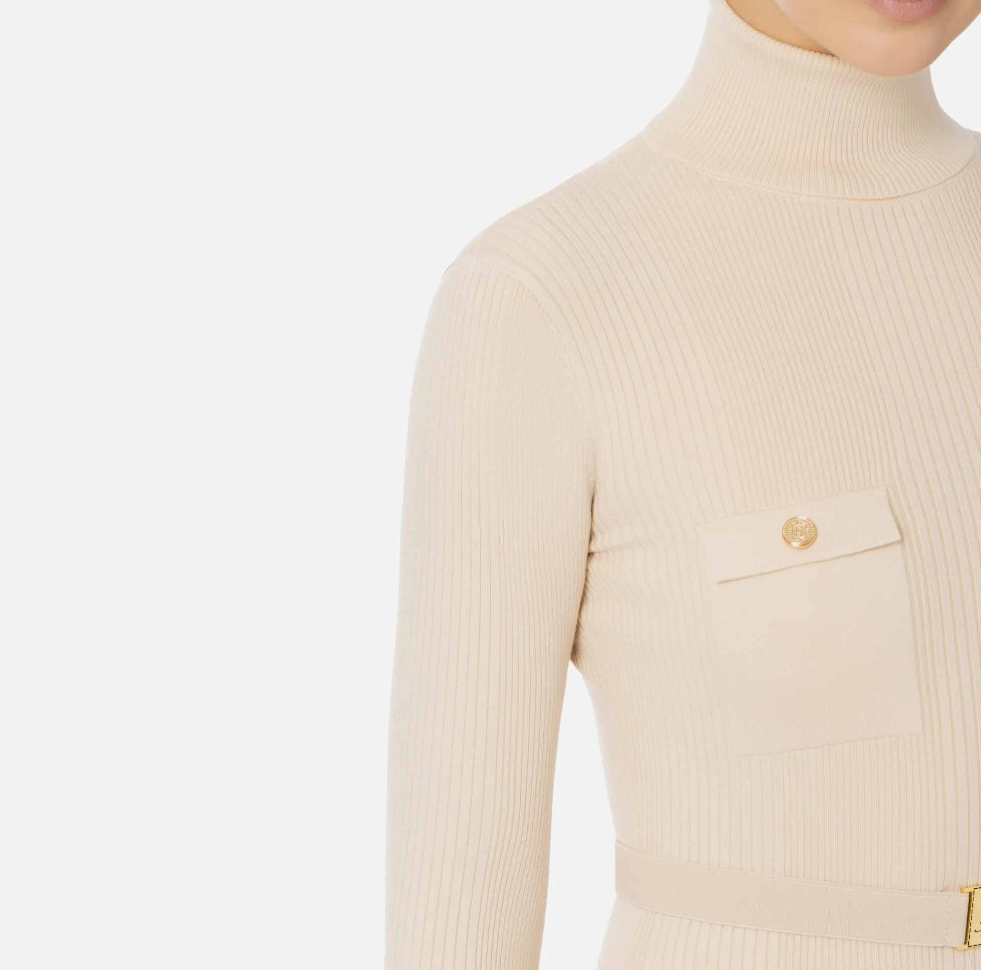 Elisabetta Franchi Knitwear And Sweatshirts|Turtleneck shirt in narrow-ribbed lyocell and silk fabric with logo embroidery Latex