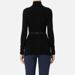 Elisabetta Franchi Knitwear And Sweatshirts|Turtleneck shirt in narrow-ribbed lyocell and silk fabric with logo embroidery Black