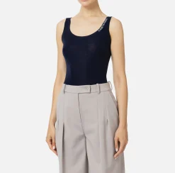 Elisabetta Franchi Top And T-Shirts|Turtleneck top in merino wool fabric with jacquard logo Navy