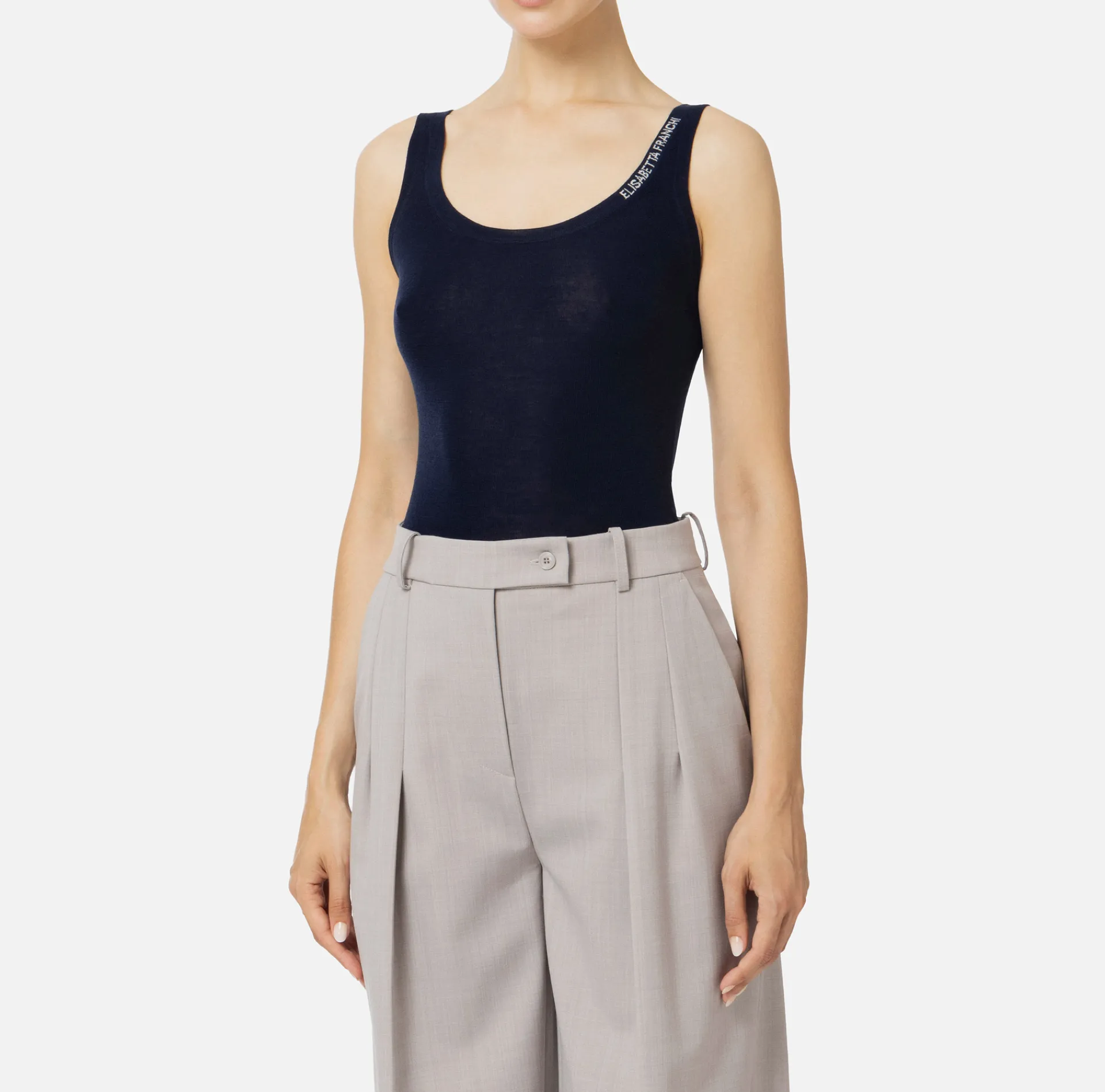 Elisabetta Franchi Top And T-Shirts|Turtleneck top in merino wool fabric with jacquard logo Navy