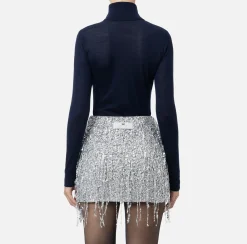 Elisabetta Franchi Knitwear And Sweatshirts|Turtleneck top in merino wool fabric with jacquard logo Navy