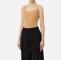 Elisabetta Franchi Top And T-Shirts|Turtleneck top in merino wool fabric with jacquard logo Bronze