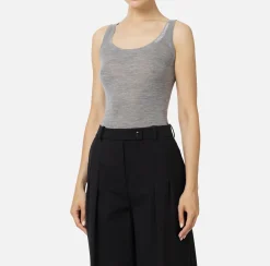 Elisabetta Franchi Top And T-Shirts|Turtleneck top in merino wool fabric with jacquard logo HeatherGrey