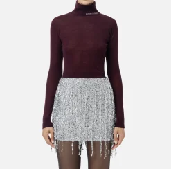 Elisabetta Franchi Knitwear And Sweatshirts|Turtleneck top in merino wool fabric with jacquard logo RougeNoir