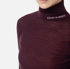 Elisabetta Franchi Knitwear And Sweatshirts|Turtleneck top in merino wool fabric with jacquard logo RougeNoir
