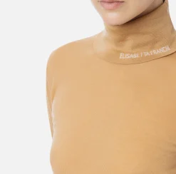 Elisabetta Franchi Knitwear And Sweatshirts|Turtleneck top in merino wool fabric with jacquard logo Bronze