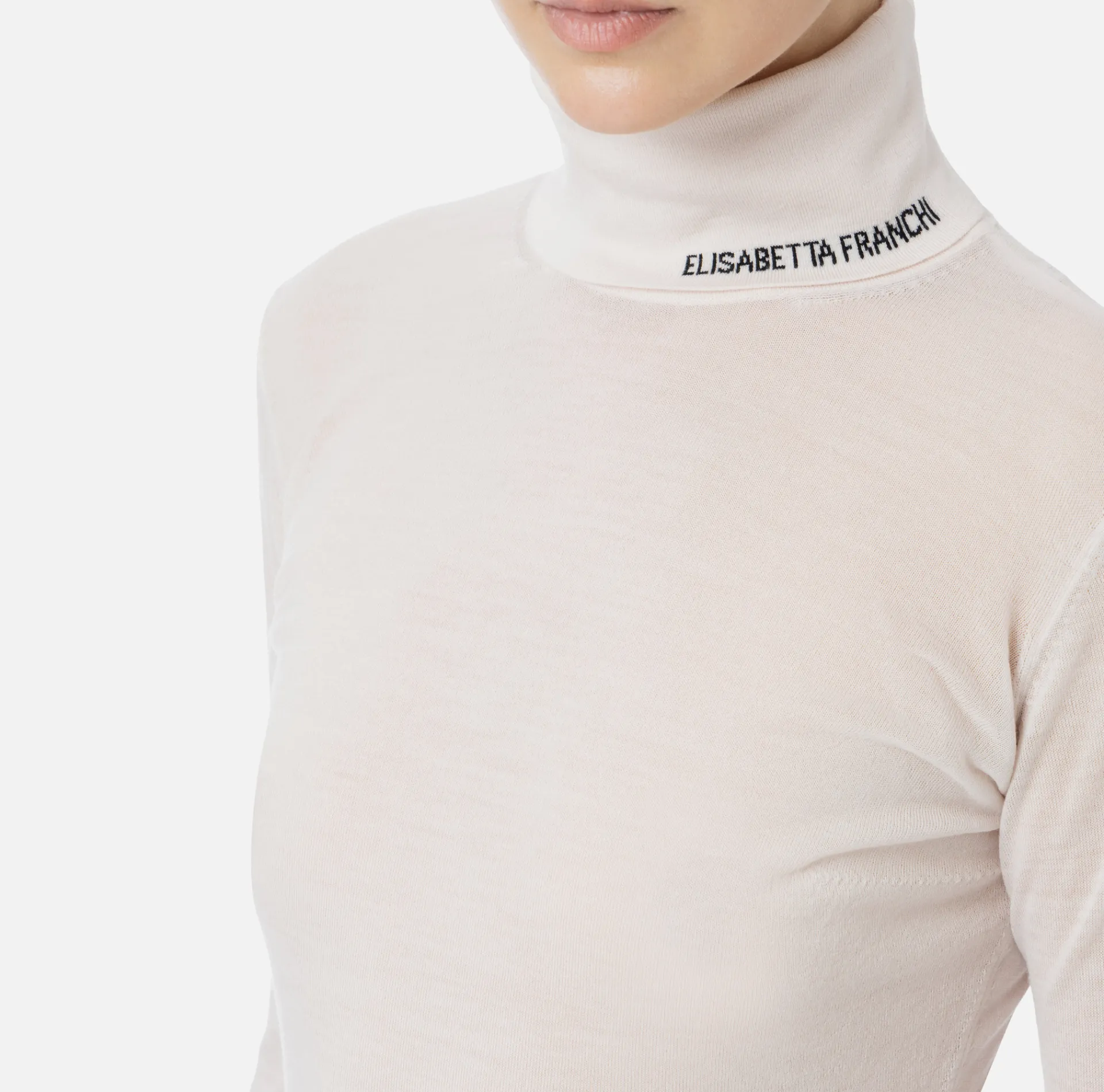 Elisabetta Franchi Knitwear And Sweatshirts|Turtleneck top in merino wool fabric with jacquard logo Latex