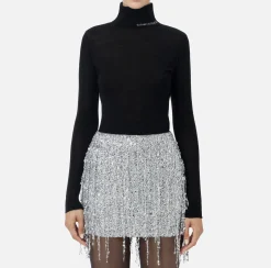 Elisabetta Franchi Knitwear And Sweatshirts|Turtleneck top in merino wool fabric with jacquard logo Black