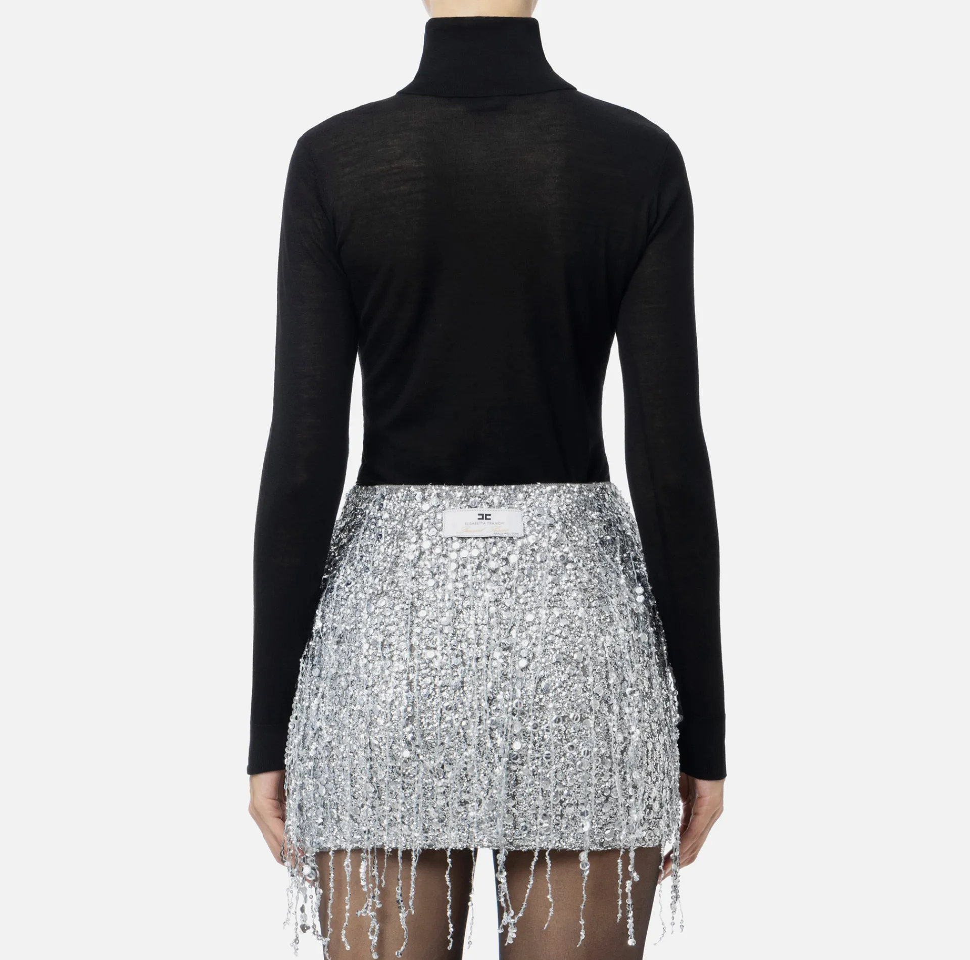 Elisabetta Franchi Knitwear And Sweatshirts|Turtleneck top in merino wool fabric with jacquard logo Black