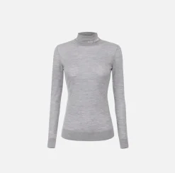 Elisabetta Franchi Knitwear And Sweatshirts|Turtleneck top in merino wool fabric with jacquard logo HeatherGrey