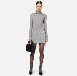 Elisabetta Franchi Knitwear And Sweatshirts|Turtleneck top in merino wool fabric with jacquard logo HeatherGrey