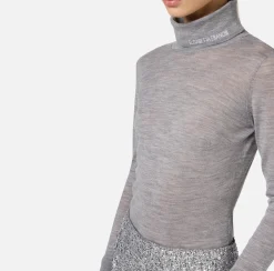Elisabetta Franchi Knitwear And Sweatshirts|Turtleneck top in merino wool fabric with jacquard logo HeatherGrey