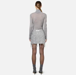 Elisabetta Franchi Knitwear And Sweatshirts|Turtleneck top in merino wool fabric with jacquard logo HeatherGrey