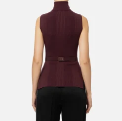 Elisabetta Franchi Knitwear And Sweatshirts|Turtleneck top in narrow-ribbed lyocell and silk fabric with logo embroidery RougeNoir