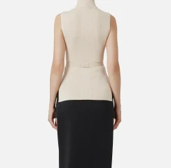 Elisabetta Franchi Knitwear And Sweatshirts|Turtleneck top in narrow-ribbed lyocell and silk fabric with logo embroidery Latex