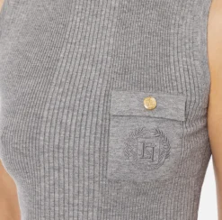 Elisabetta Franchi Knitwear And Sweatshirts|Turtleneck top in narrow-ribbed lyocell and silk fabric with logo embroidery HeatherGrey