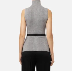 Elisabetta Franchi Knitwear And Sweatshirts|Turtleneck top in narrow-ribbed lyocell and silk fabric with logo embroidery HeatherGrey
