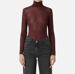 Elisabetta Franchi Knitwear And Sweatshirts|Turtleneck top in ribbed viscose fabric RougeNoir