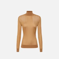 Elisabetta Franchi Knitwear And Sweatshirts|Turtleneck top in ribbed viscose fabric Bronze