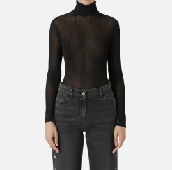 Elisabetta Franchi Knitwear And Sweatshirts|Turtleneck top in ribbed viscose fabric Black
