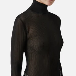 Elisabetta Franchi Knitwear And Sweatshirts|Turtleneck top in ribbed viscose fabric Black
