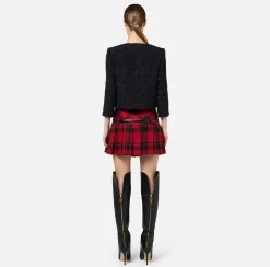 Elisabetta Franchi Jackets And Trench Coats|Tweed cropped jacket with pockets Black/RedPassion
