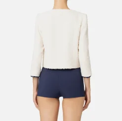 Elisabetta Franchi Jackets And Trench Coats|Tweed cropped jacket with pockets Butter/Navy