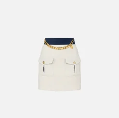 Elisabetta Franchi Skirts|Tweed miniskirt with pockets Butter/Navy