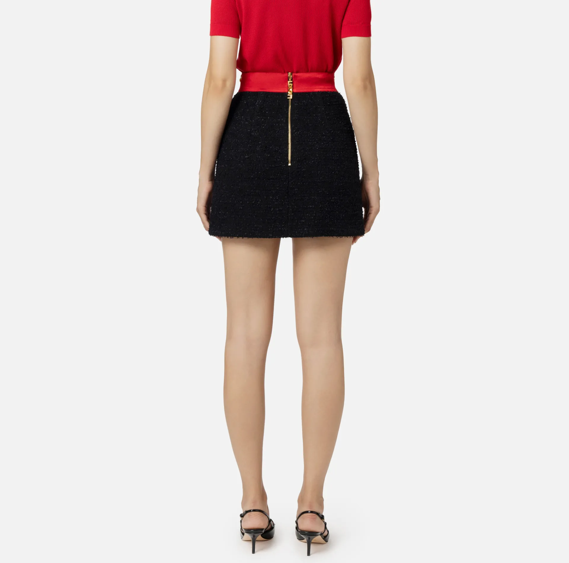 Elisabetta Franchi Skirts|Tweed miniskirt with pockets Black/RedPassion