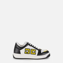 Elisabetta Franchi Sneakers & Flat Shoes|Two-colour logo leather sneakers Black/Ivory