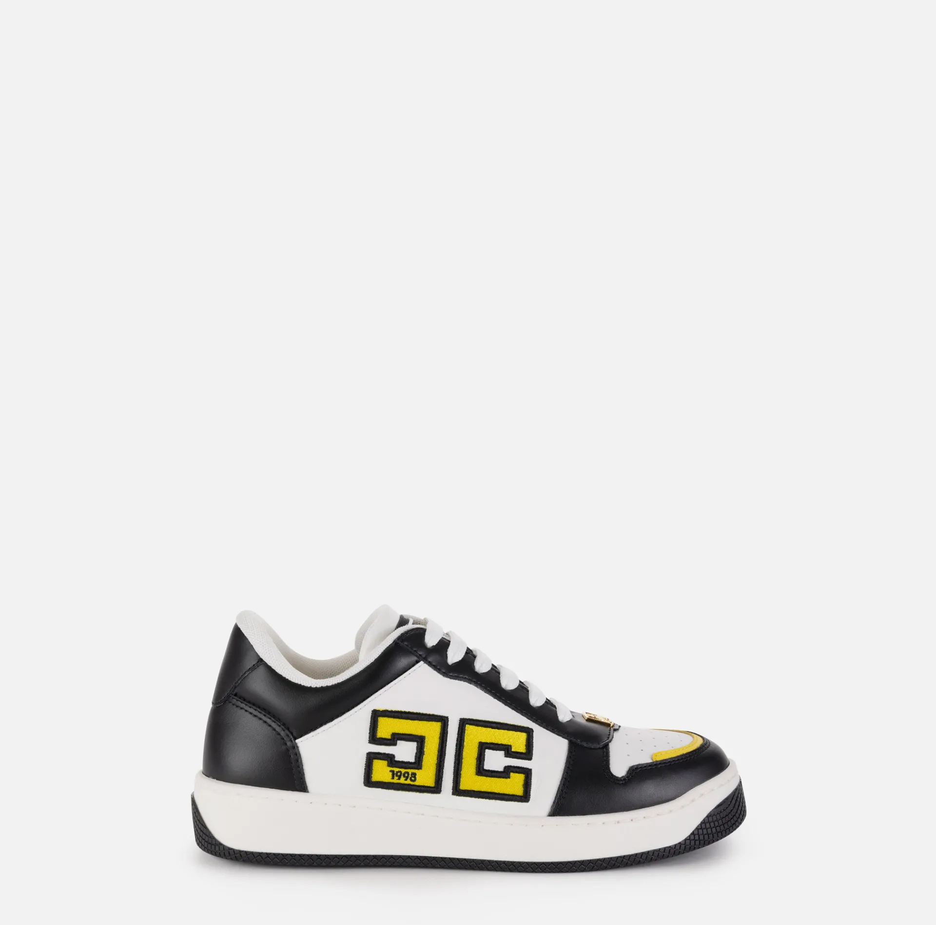 Elisabetta Franchi Sneakers & Flat Shoes|Two-colour logo leather sneakers Black/Ivory