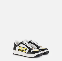 Elisabetta Franchi Sneakers & Flat Shoes|Two-colour logo leather sneakers Black/Ivory