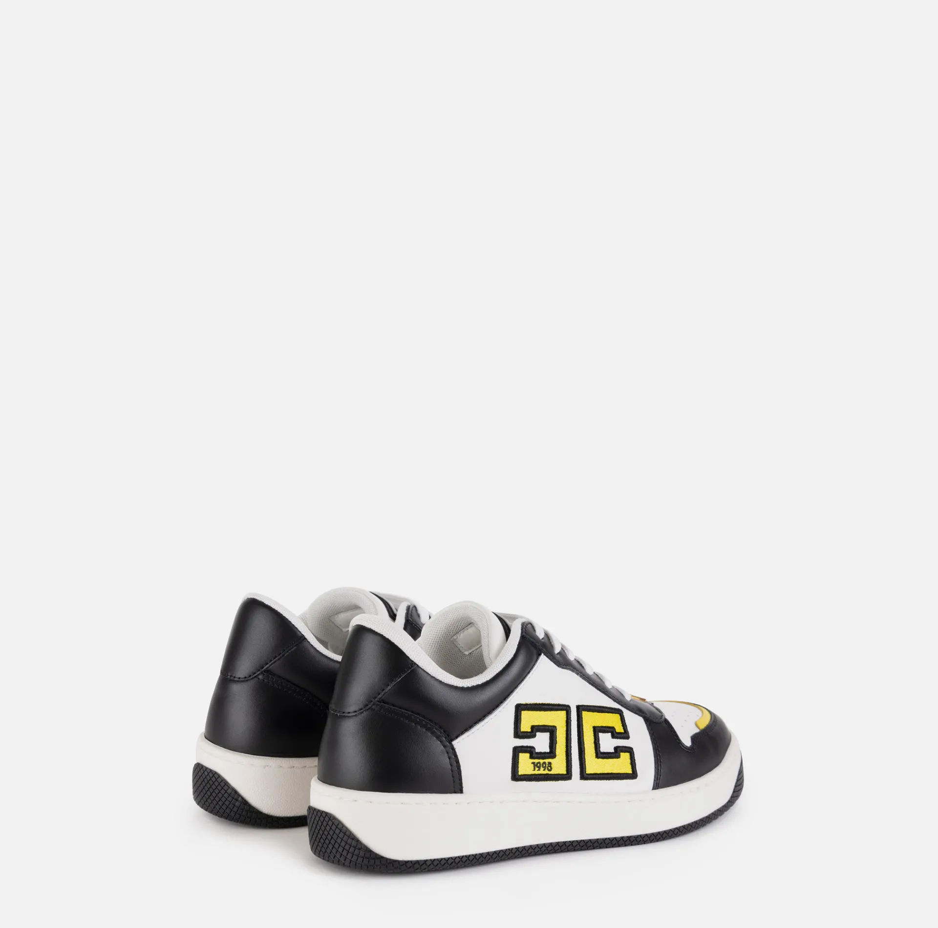 Elisabetta Franchi Sneakers & Flat Shoes|Two-colour logo leather sneakers Black/Ivory