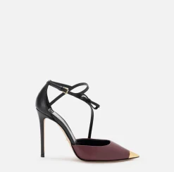 Elisabetta Franchi Pumps|Two-colour Nappa leather slingback shoes Black/RougeNoir