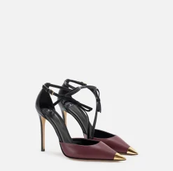 Elisabetta Franchi Pumps|Two-colour Nappa leather slingback shoes Black/RougeNoir