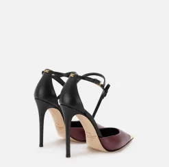 Elisabetta Franchi Pumps|Two-colour Nappa leather slingback shoes Black/RougeNoir