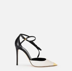 Elisabetta Franchi Pumps|Two-colour Nappa leather slingback shoes Black/Butter