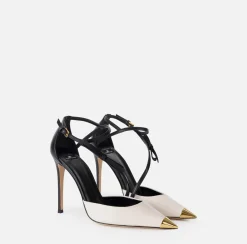 Elisabetta Franchi Pumps|Two-colour Nappa leather slingback shoes Black/Butter