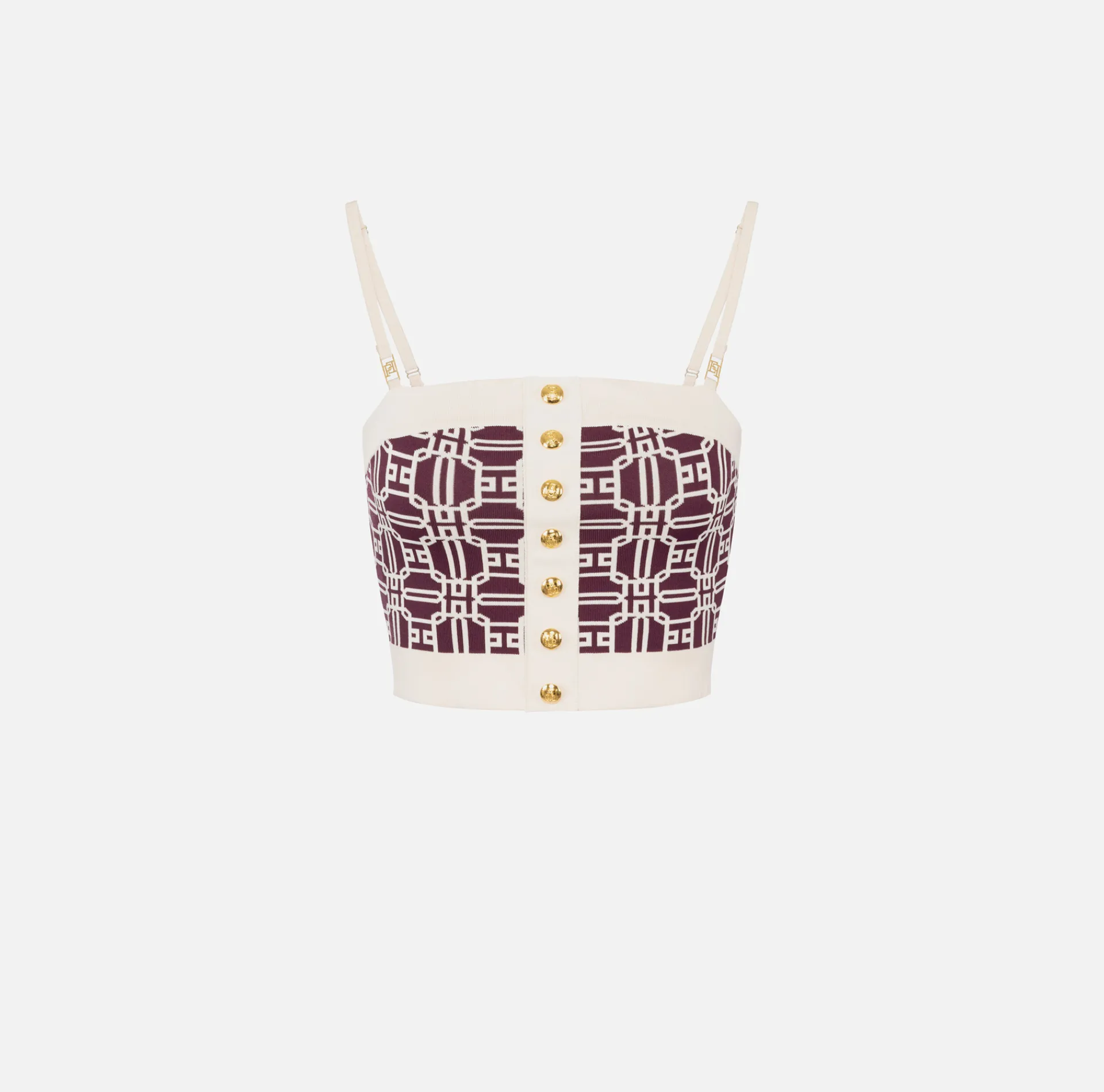 Elisabetta Franchi Top And T-Shirts|Viscose blend jacquard logo top RougeNoir/Butter