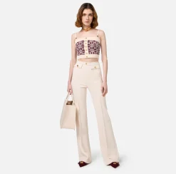 Elisabetta Franchi Top And T-Shirts|Viscose blend jacquard logo top RougeNoir/Butter