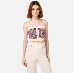 Elisabetta Franchi Top And T-Shirts|Viscose blend jacquard logo top RougeNoir/Butter