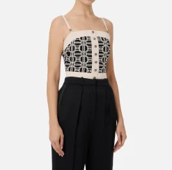 Elisabetta Franchi Top And T-Shirts|Viscose blend jacquard logo top Black/Butter