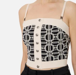 Elisabetta Franchi Top And T-Shirts|Viscose blend jacquard logo top Black/Butter