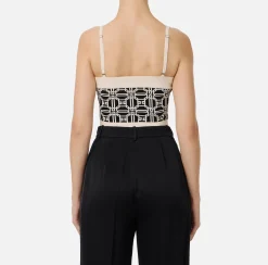 Elisabetta Franchi Top And T-Shirts|Viscose blend jacquard logo top Black/Butter