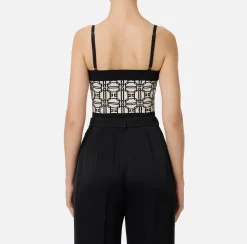 Elisabetta Franchi Top And T-Shirts|Viscose blend jacquard logo top Butter/Black