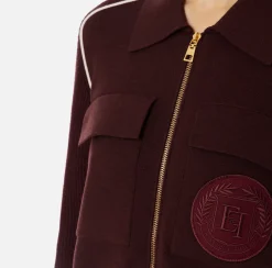 Elisabetta Franchi Knitwear And Sweatshirts|Viscose bomber jacket with logo patch RougeNoir/Butter