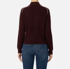 Elisabetta Franchi Knitwear And Sweatshirts|Viscose bomber jacket with logo patch RougeNoir/Butter