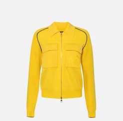 Elisabetta Franchi Knitwear And Sweatshirts|Viscose bomber jacket with logo patch Mimosa/Navy